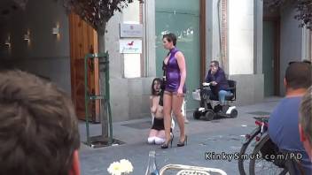 Bdsm slut walked naked in public